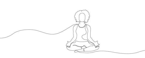 Femme Assise Dans Une Pose Yoga Lotus Dessin Continu Une — Image vectorielle