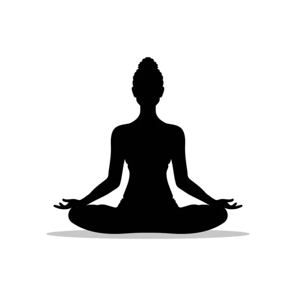 Silueta Mujer Yoga Posición Loto Aislado Sobre Fondo Blanco Ilustración — Vector de stock