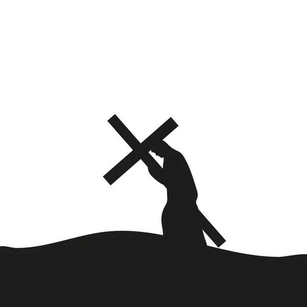 Jesus Trägt Die Kreuzsilhouette Auf Weißem Hintergrund Vektorillustration — Stockvektor