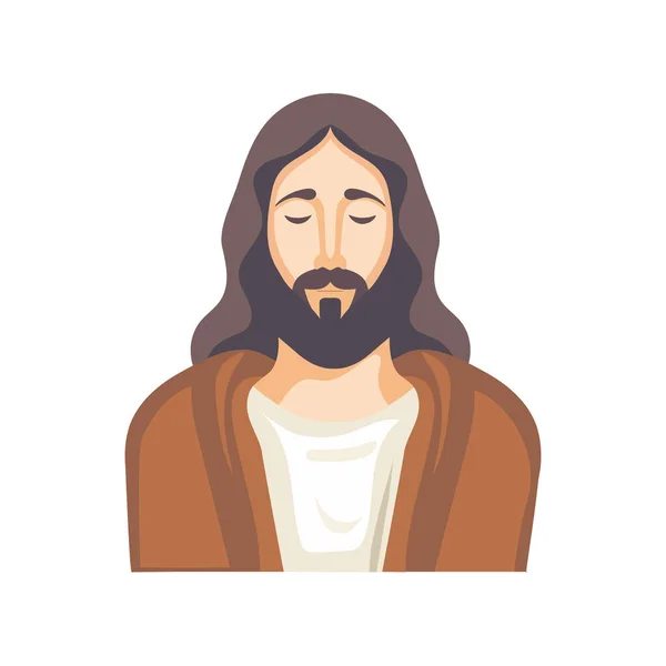 Wajah Yesus Kristus Desain Datar Terisolasi Vektor Ilustrasi Ilustrasi Vektor - Stok Vektor