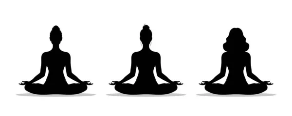 Silhouette Einer Meditierenden Frau Die Einer Lotusposition Sitzt Vektorillustration — Stockvektor