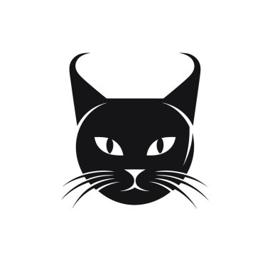 Kedi suratlı. Beyaz arka planda siyah logo. Vektör illüstrasyonu
