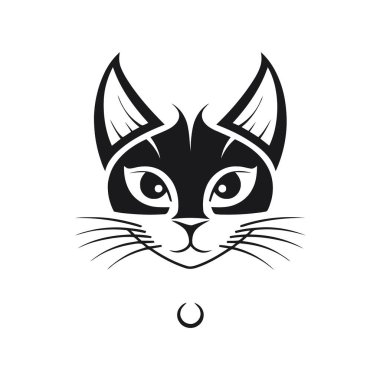 Kedi suratlı. Beyaz arka planda siyah logo. Vektör illüstrasyonu