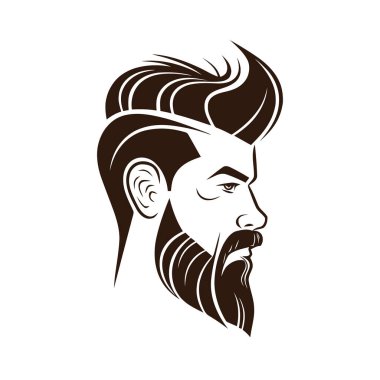 Berber dükkanı, erkek berber dükkanı için logo tasarımı. Sakallı adam. Vektör illüstrasyonu