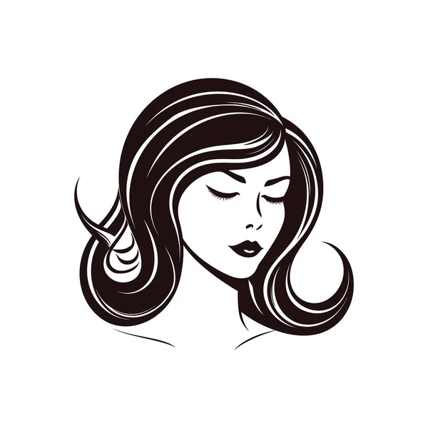 Retrato Uma Mulher Vintage Estilo Retro Barbearia Logotipo Preto Branco — Vetor de Stock