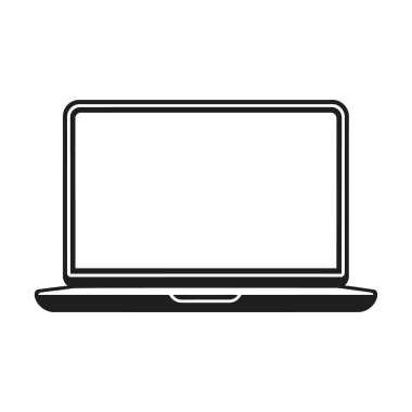 Beyaz arka planda siyah dizüstü bilgisayar simgesi. Basit tasarım. Vektör illüstrasyonu