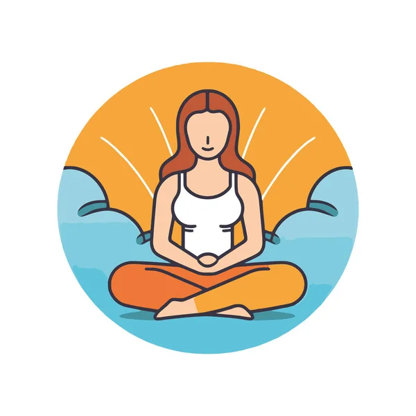 Une Femme Assise Position Lotus Logo Style Plat Isolé Sur — Image vectorielle