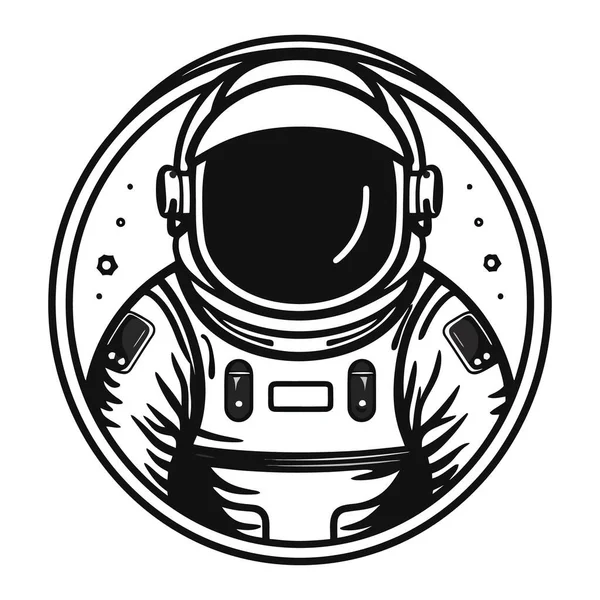 Astronauta Espacio Hombre Con Traje Fondo Universo Infinito Logo Monocromático — Vector de stock