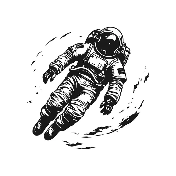 Űrhajós Űrben Egy Öltönyös Férfi Egy Végtelen Univerzum Hátterében Monokróm — Stock Vector