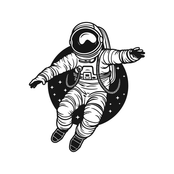 Astronaut Vesmíru Muž Obleku Pozadí Nekonečného Vesmíru Černobílé Logo Bílém — Stockový vektor