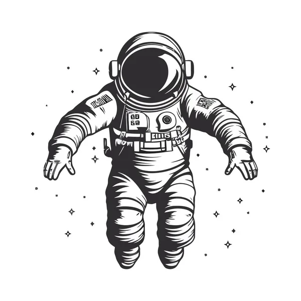 Astronaut Space Man Suit Background Infinite Universe Monochrome Logo White — Stock Vector