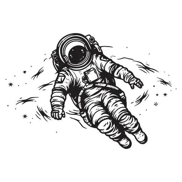 Астронавт Космосі Чоловік Костюмі Тлі Нескінченного Всесвіту Монохромний Логотип Білому — стоковий вектор