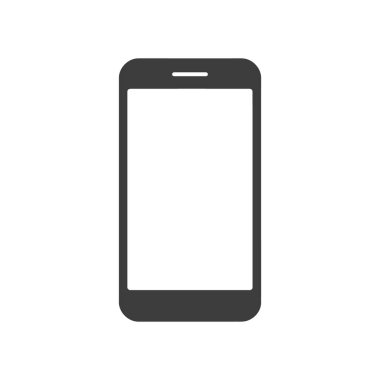 Beyaz arkaplanda beyaz ekranlı telefon simgesi izole edildi. Vektör illüstrasyonu