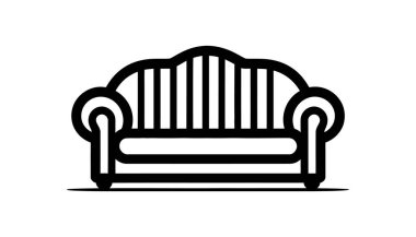 Kanepe simgesi, beyaz arkaplanda doğrusal biçim işareti. Vektör illüstrasyonu