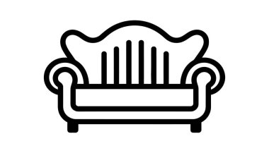 Kanepe simgesi, beyaz arkaplanda doğrusal biçim işareti. Vektör illüstrasyonu