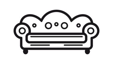 Kanepe simgesi, beyaz arkaplanda doğrusal biçim işareti. Vektör illüstrasyonu