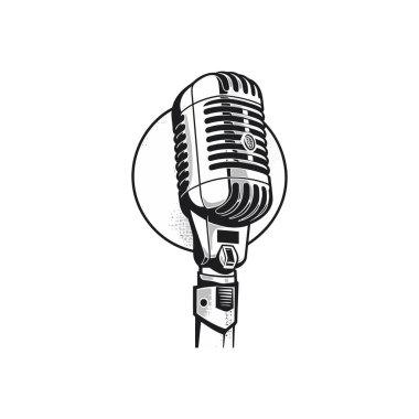 Retro mikrofon siyah. Beyaz arka planda bir logo. Vektör illüstrasyonu