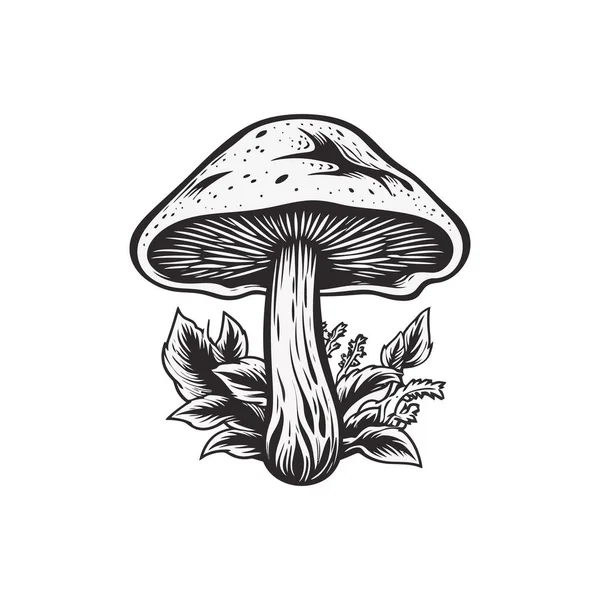 Vole Agarique Champignon Empoisonné Illustration Vectorielle Encre Empreinte Linogravure Design — Image vectorielle