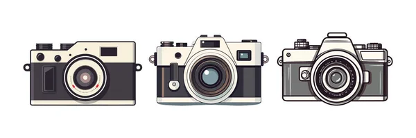 Definir Câmera Vintage Ícone Plana Fundo Branco Ilustração Vetorial — Vetor de Stock