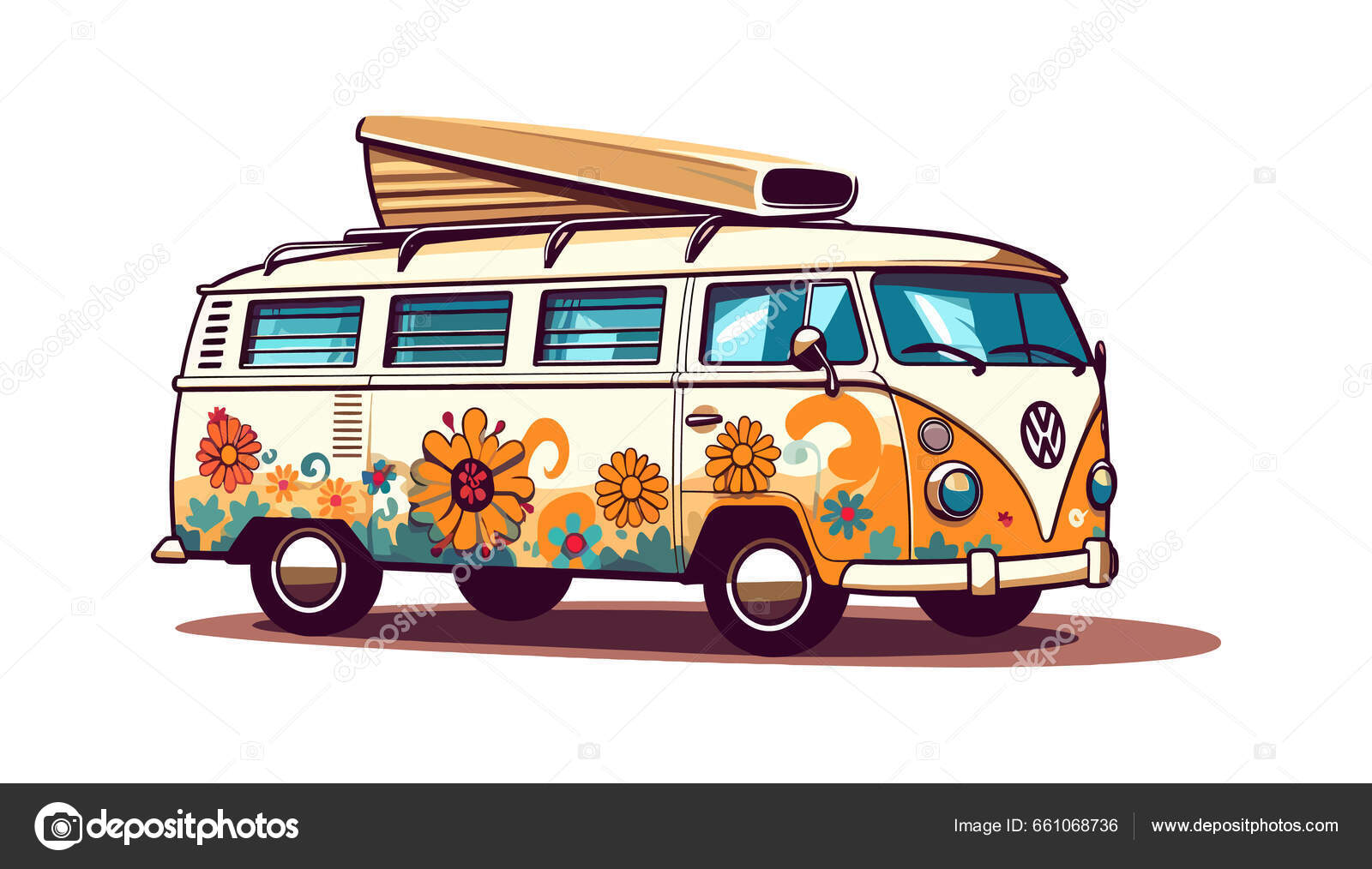 Hippie Van Icon Bus Emblem White Background Vector Illustration Stock ...