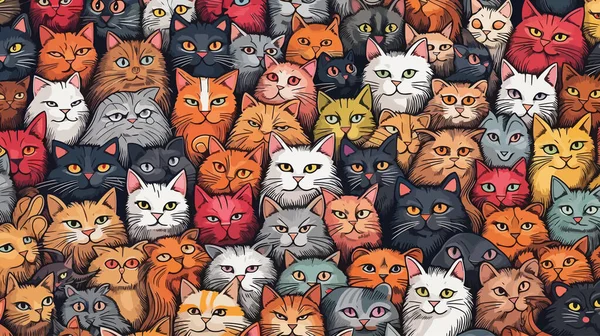 muitos gatos bonitos e coloridos. fundo de gatos. gatos fofos e engraçados  doodle conjunto de vetores. coleção de personagens de desenho animado de  gato ou gatinho em estilo plano em poses diferentes