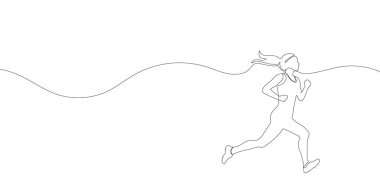 Tek çizgi çizerek koşan bir kadın. - Evet. Vektör illüstrasyonu