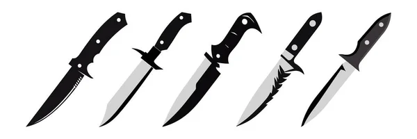 Set Black Knife Icon Flat Style Isolated White Background Hunting — Stock Vector