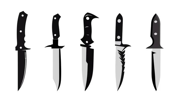 Setzen Sie Schwarzes Messer Symbol Flachem Stil Isoliert Auf Weißem — Stockvektor