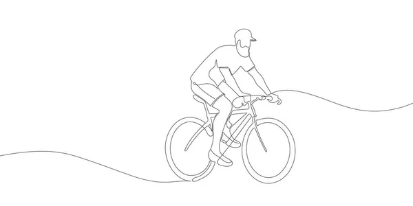 Ciclista Ciclista Pasea Por Calle Dibujo Continuo Una Línea Del — Archivo Imágenes Vectoriales