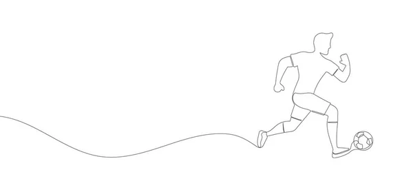 Непрерывный Рисунок Бегущего Футболиста Мячом Футбол Векторная Иллюстрация — стоковый вектор