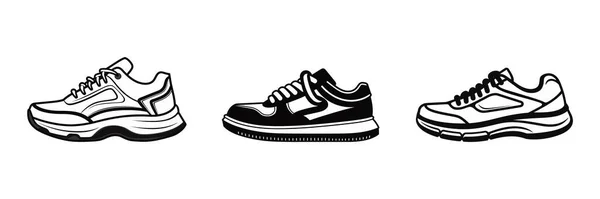 设置运动鞋 运动鞋黑色图标 白色背景平面设计 矢量说明 — 图库矢量图片