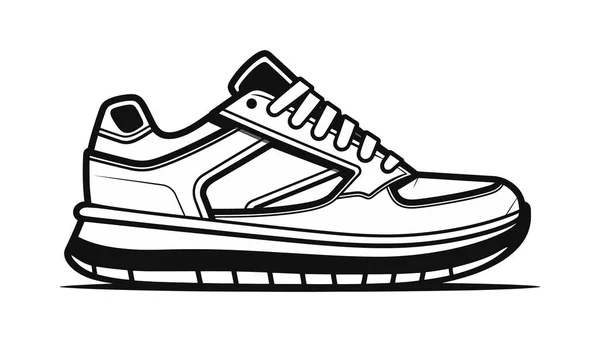 Sportschoenen Sneakers Zwart Icoon Plat Ontwerp Witte Achtergrond Vectorillustratie — Stockvector