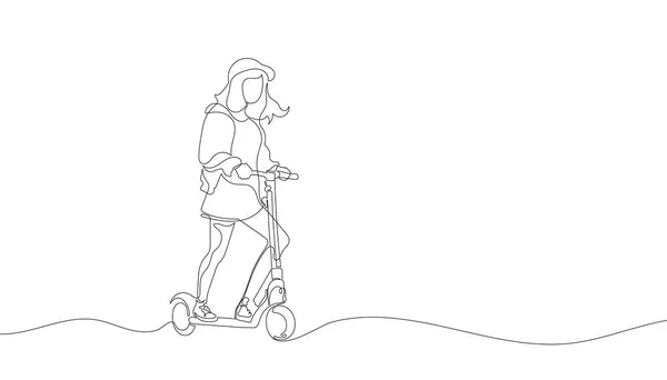 Chica Scooter Eléctrico Una Línea Scooter Dibujo Línea Continua Ilustración — Archivo Imágenes Vectoriales