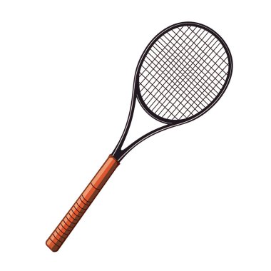Tenis raketi simgesi. Beyaz arka planda spor sembolü. Vektör illüstrasyonu