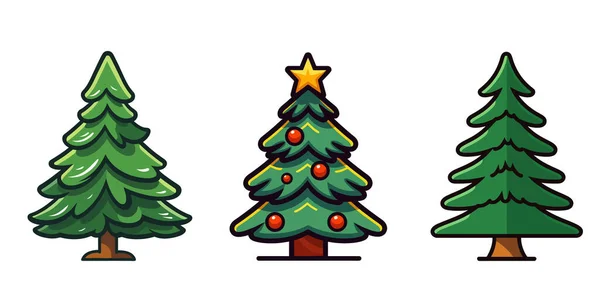 Impostare Icona Dell Albero Natale Stile Semplice Illustrazione Vettoriale — Vettoriale Stock