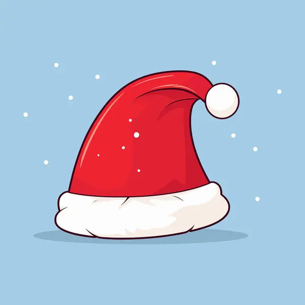 Χριστούγεννα Καπέλο Santa Επίπεδο Στυλ Απομονώνονται Μπλε Φόντο Εικονογράφηση Διανύσματος — Διανυσματικό Αρχείο
