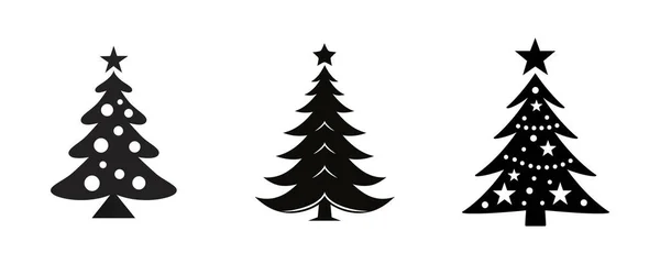 Σετ Από Σιλουέτες Χριστουγεννιάτικων Δέντρων Λευκό Φόντο Εικονογράφηση Διανύσματος — Διανυσματικό Αρχείο