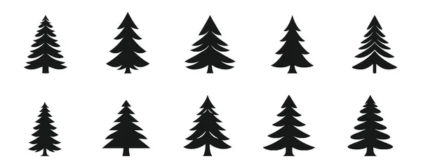 Conjunto Silhuetas Árvore Natal Fundo Branco Ilustração Vetorial —  Vetores de Stock