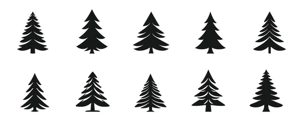 Conjunto Silhuetas Árvore Natal Fundo Branco Ilustração Vetorial —  Vetores de Stock