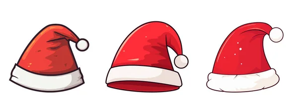 Set Sombrero Navidad Estilo Plano Aislado Sobre Fondo Blanco Ilustración — Vector de stock