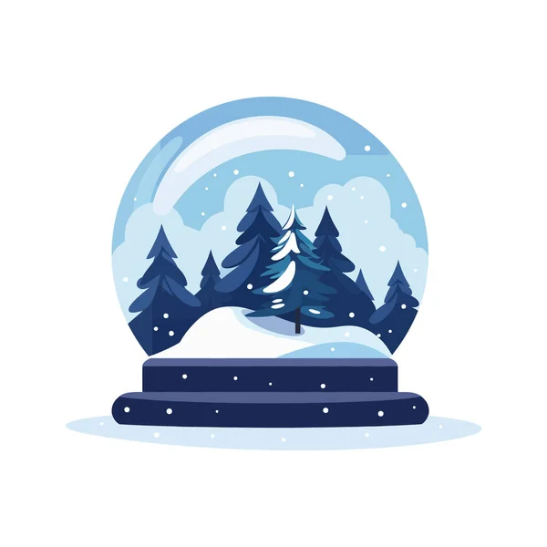 Vánoční Skleněná Koule Sněhem Vánočním Stromečkem Zimní Suvenýr Vánoční Novoroční — Stockový vektor