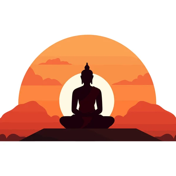 Zwart Silhouet Van Boeddha Zittend Berg Vectorillustratie — Stockvector