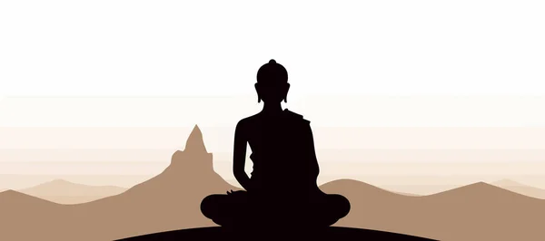 Silhouette Noire Bouddha Assis Sur Montagne Illustration Vectorielle — Image vectorielle