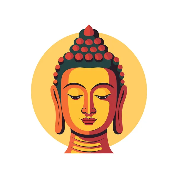 Wajah Buddha Dalam Warna Gaya Datar Pada Latar Belakang Putih - Stok Vektor