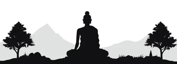 Siluet Hitam Buddha Duduk Gunung Ilustrasi Vektor - Stok Vektor