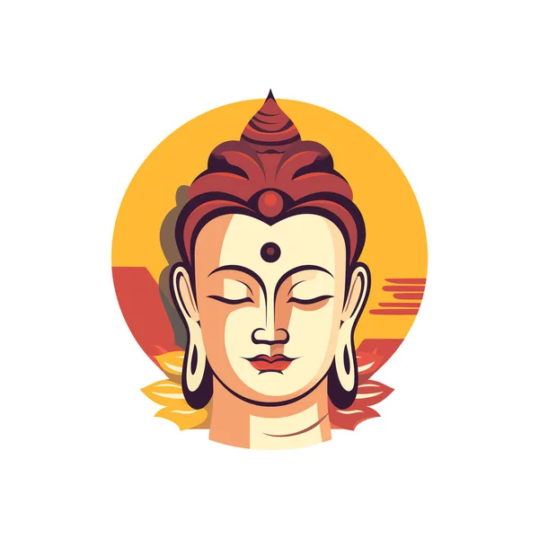 Buddha Gesicht Farbe Flach Auf Weißem Hintergrund Vektorillustration — Stockvektor