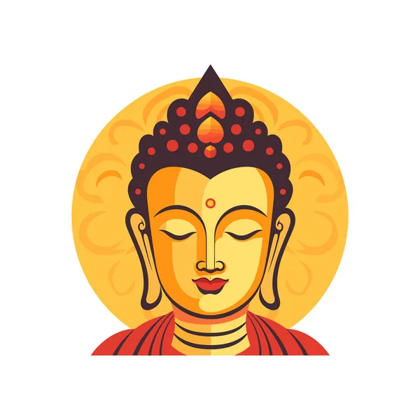 Ansikte Buddha Färg Platt Stil Vit Bakgrund Vektorillustration — Stock vektor