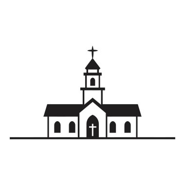 Beyaz arka planda izole edilmiş düz stil kilise logosu. Vektör illüstrasyonu