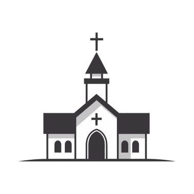 Beyaz arka planda izole edilmiş düz stil kilise logosu. Vektör illüstrasyonu