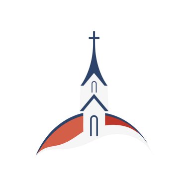 Beyaz arka planda izole edilmiş düz stil kilise logosu. Vektör illüstrasyonu